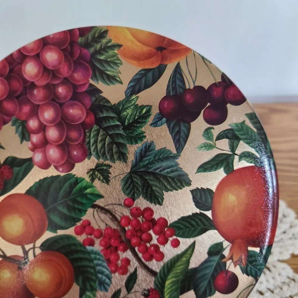 Vintage Tin Gold With Fruit And Leaves - Very Colorful - Great Condition